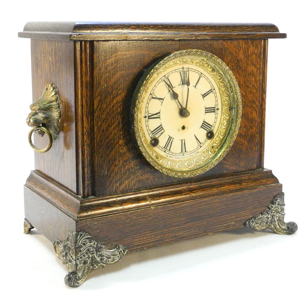 Arthur Pequegnat Oak Cased Mantle Clock, 12 3/4" wide. (1 of 5)