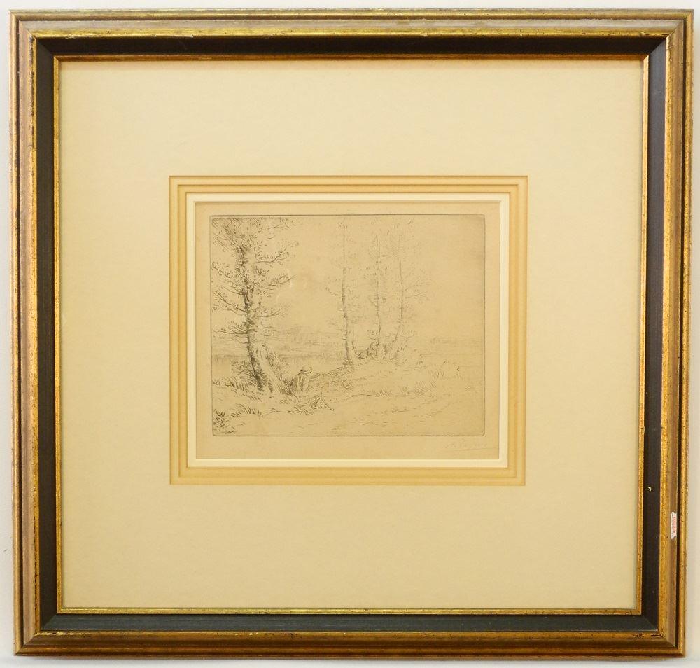 Etching signed A (Alphonse) LeGros, 8" x 9 1/4", "Le (1 of 5)