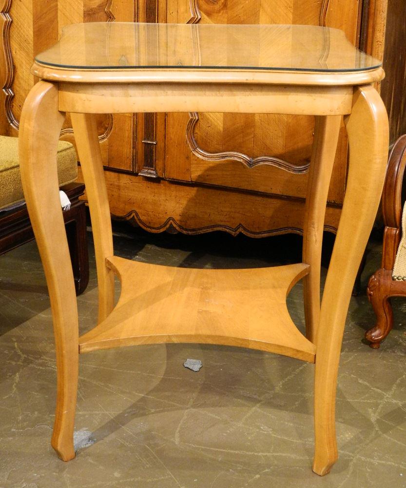 Birdseye Maple Parlour Table with glass top: Birdseye Maple Parlour Table with glass top