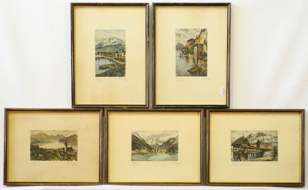 Set of 5 Indistinctly signed Framed Engravings, 4 1/2" (1 of 7)