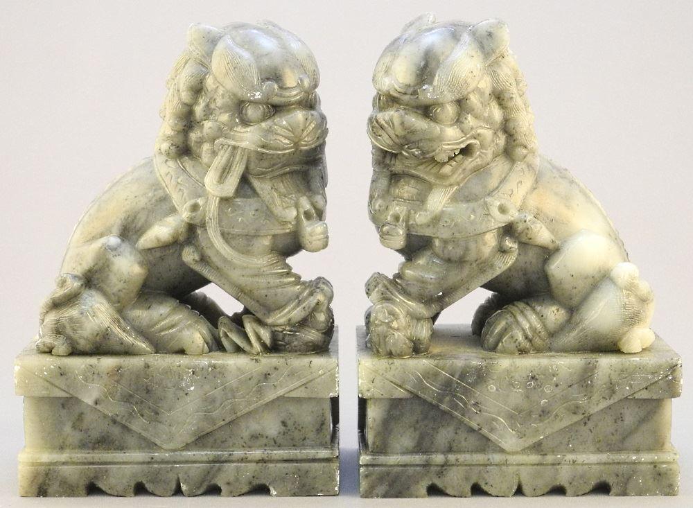 Pair of Grey Marble Dogs of Foo, each 7 x 4 3/4 x 2: Pair of Grey Marble Dogs of Foo, each 7 x 4 3/4 x 2 3/4"