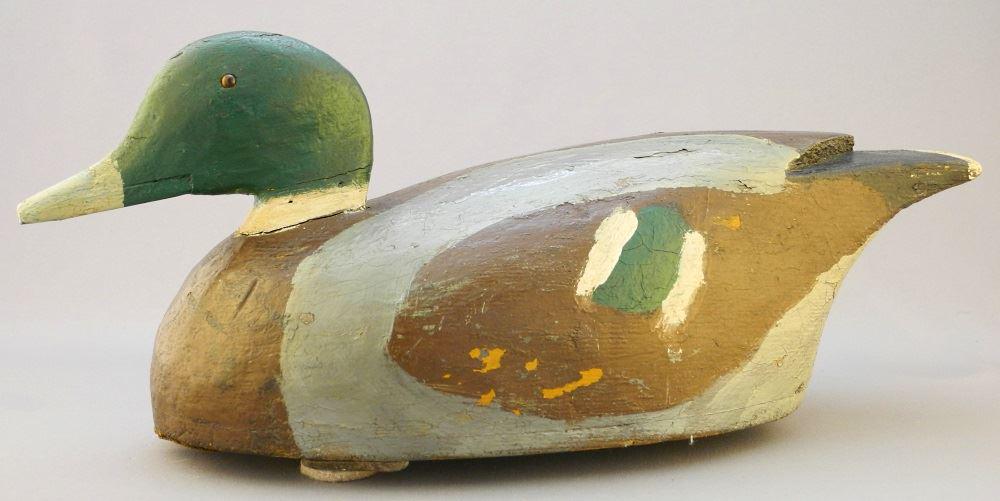 Vintage Carved & Painted Wood Working Duck Decoy, 16" (1 of 2)