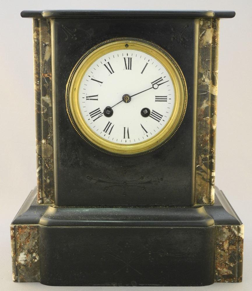 Eastlake Slate Mantle Clock with Variegated Marble (1 of 7)