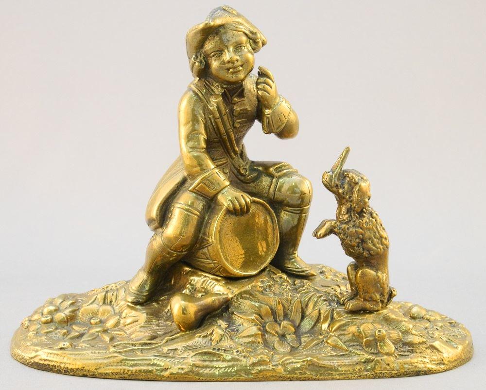 Brass Figurine of a Drummer Boy with Dog. (1 of 4)