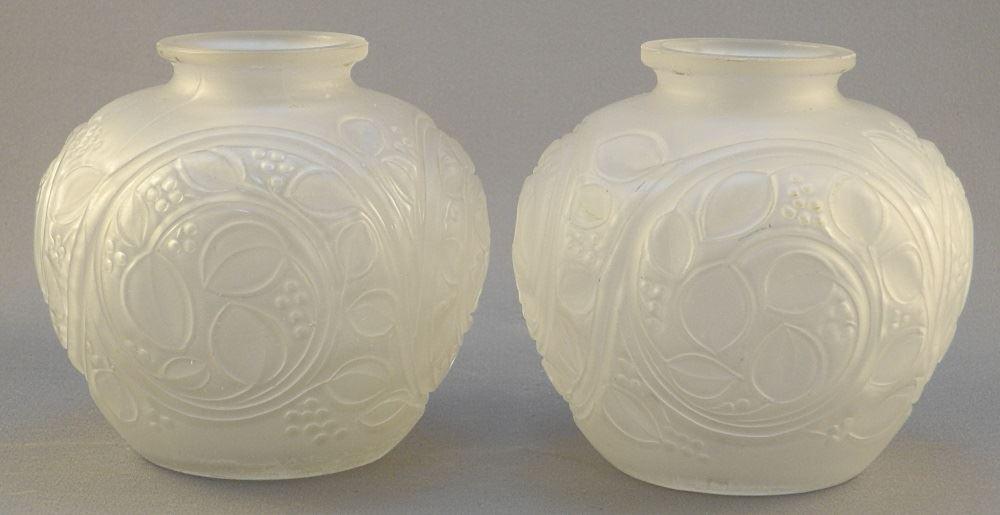 Pair of Verlys style Molded Glass Vases, marked Made in (1 of 4)