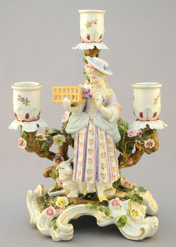 Antique Meissen 3 Branch Candelabra, "Women with (1 of 6)