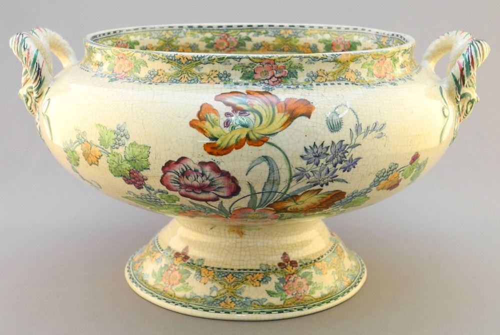 English Pottery Handled Tureen, crazing noted, 13": English Pottery Handled Tureen, crazing noted, 13" wide.