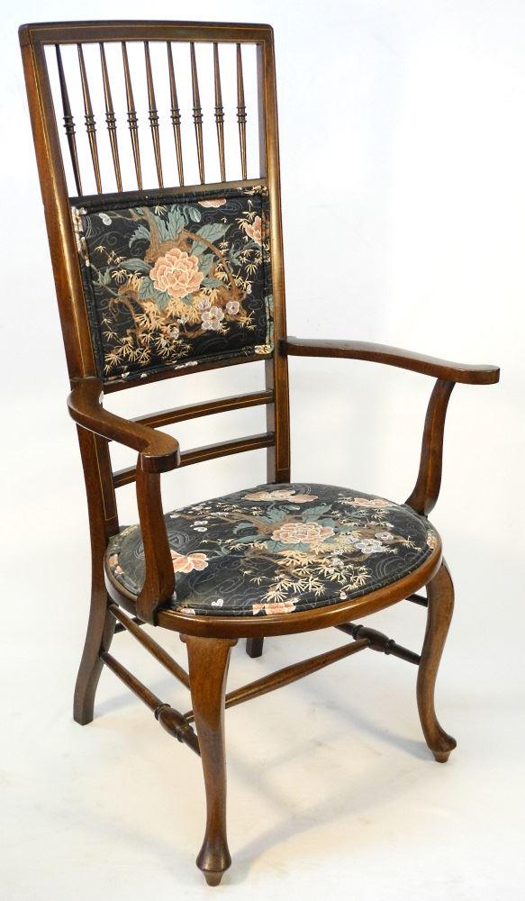 Edwardian Inlaid Mahogany Highback Armchair.: Edwardian Inlaid Mahogany Highback Armchair.