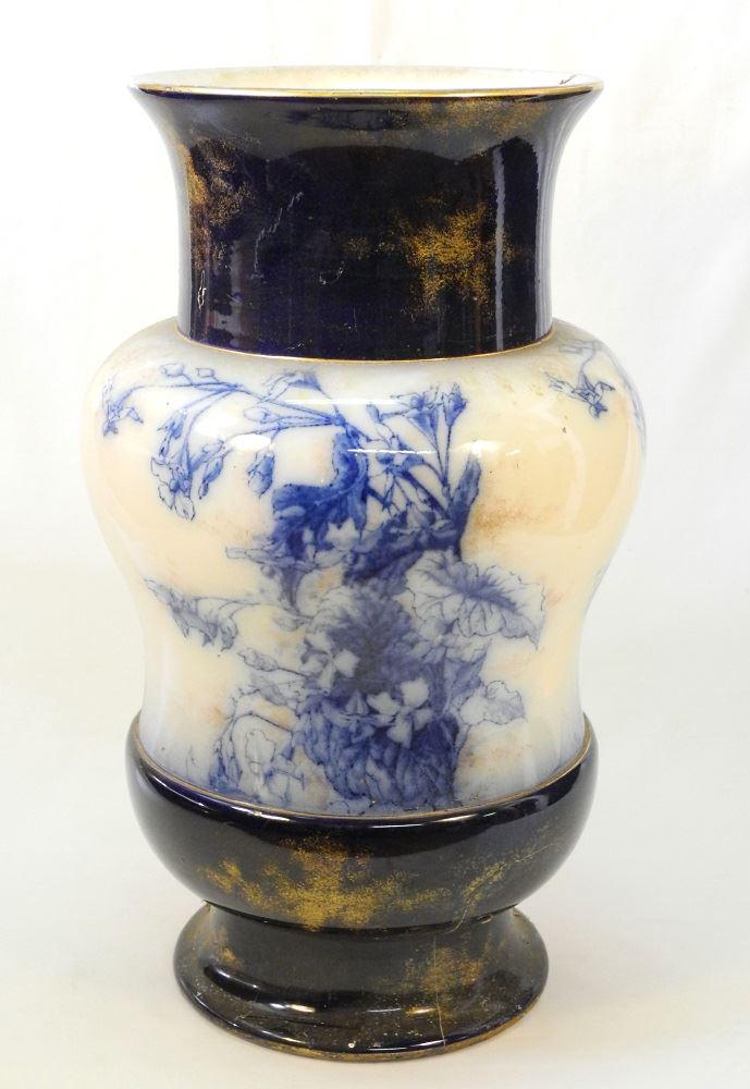 Doulton Burslem flow blue floor vase, base crack noted. (1 of 8)