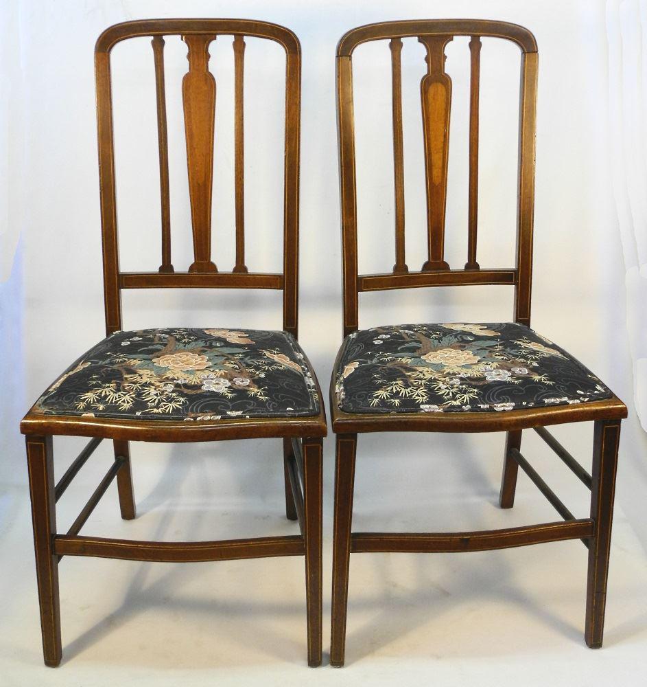 Pair of Edwardian Inlaid Side Chairs. (1 of 11)