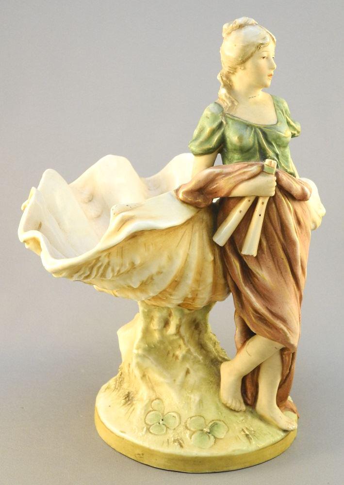Royal Dux Porcelain Figure & Shell Bowl, 10 1/2" high. (1 of 7)
