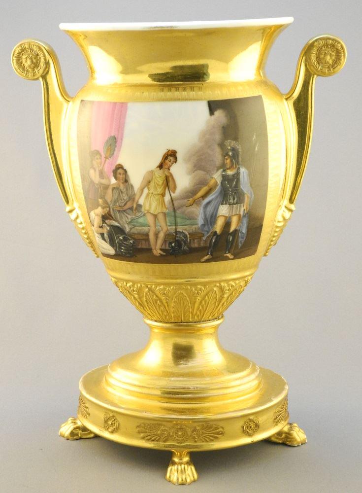 Russian Porcelain Urn, Neoclassical Scene, left foot (1 of 8)