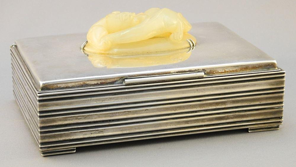 Danish Silver Box Mounted with Hard Stone Chilong, 6 (1 of 6)