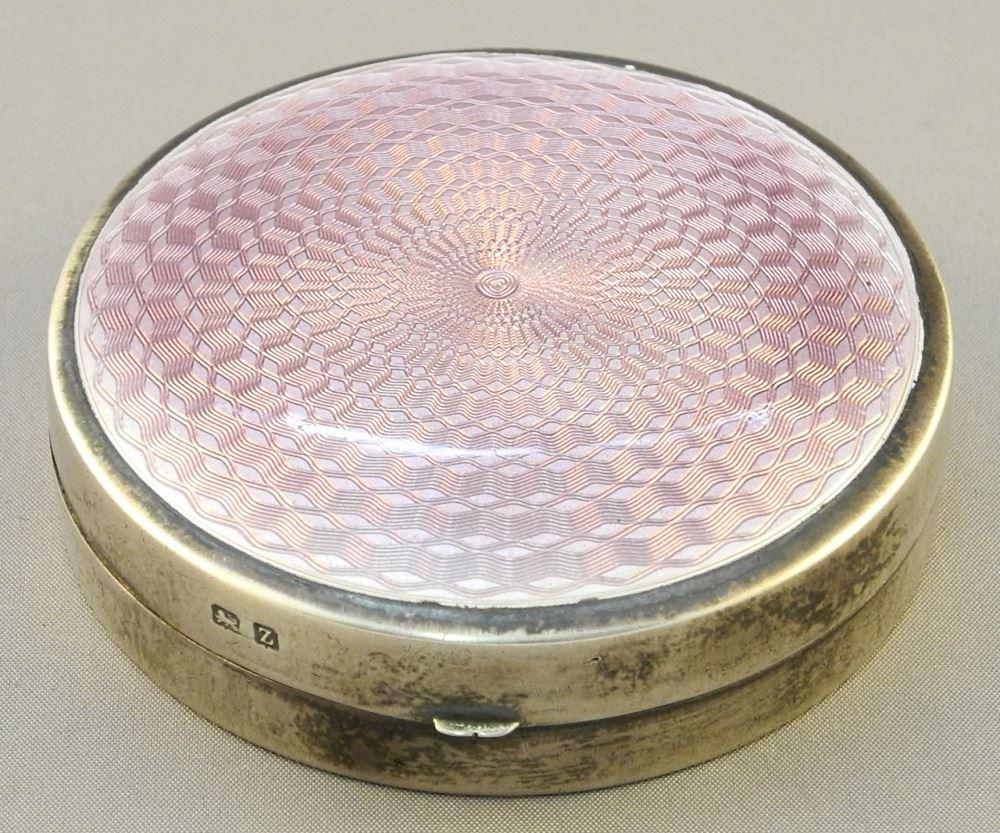 Pink Guilloche Enamel & Silver Compact, 2 1/2" (1 of 7)
