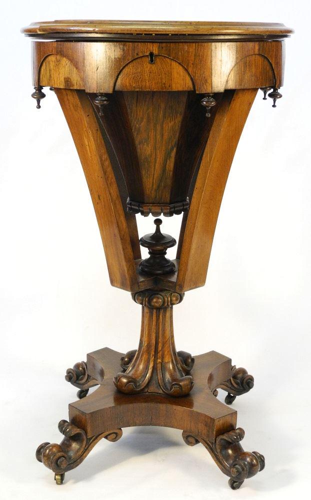 Victorian Carved Rosewood Sewing Table, 30" high. (1 of 10)