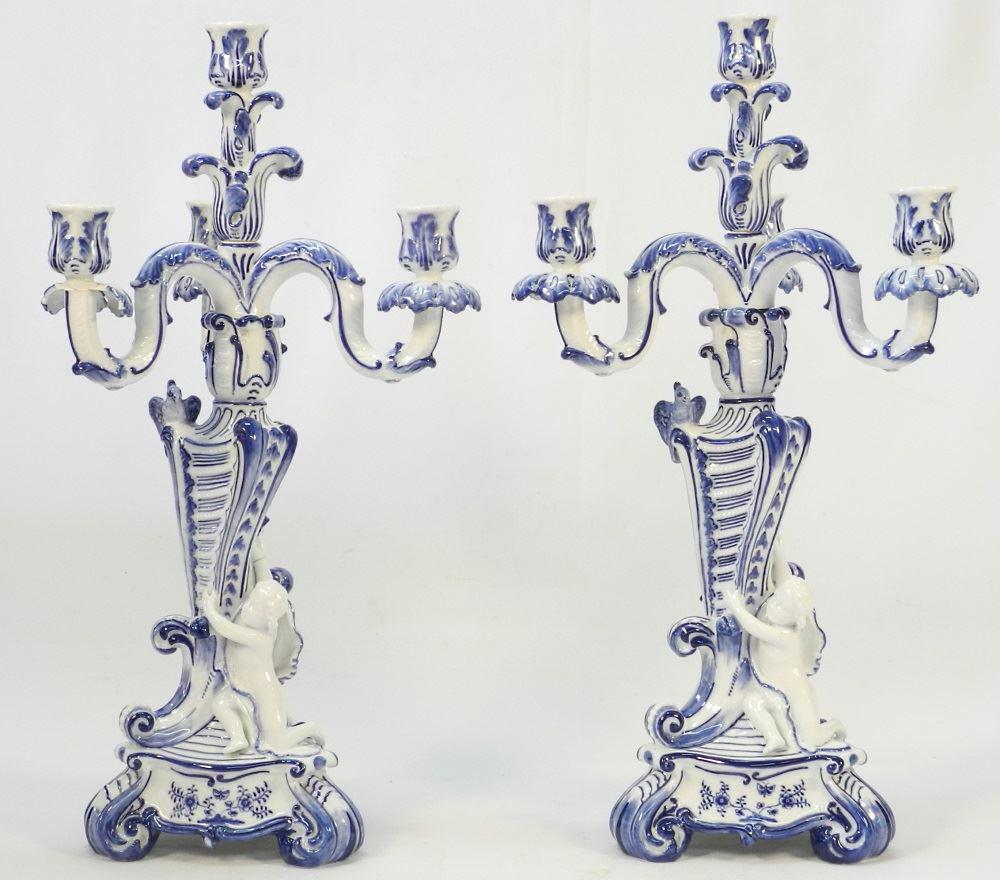 Pair of Antique Royal Copenhagen Blue Lace Candelabras, (1 of 17)