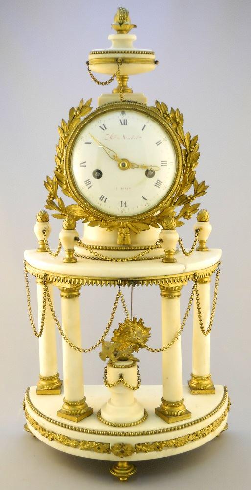 French Empire Marble Portico Clock, signed M.el. (1 of 11)