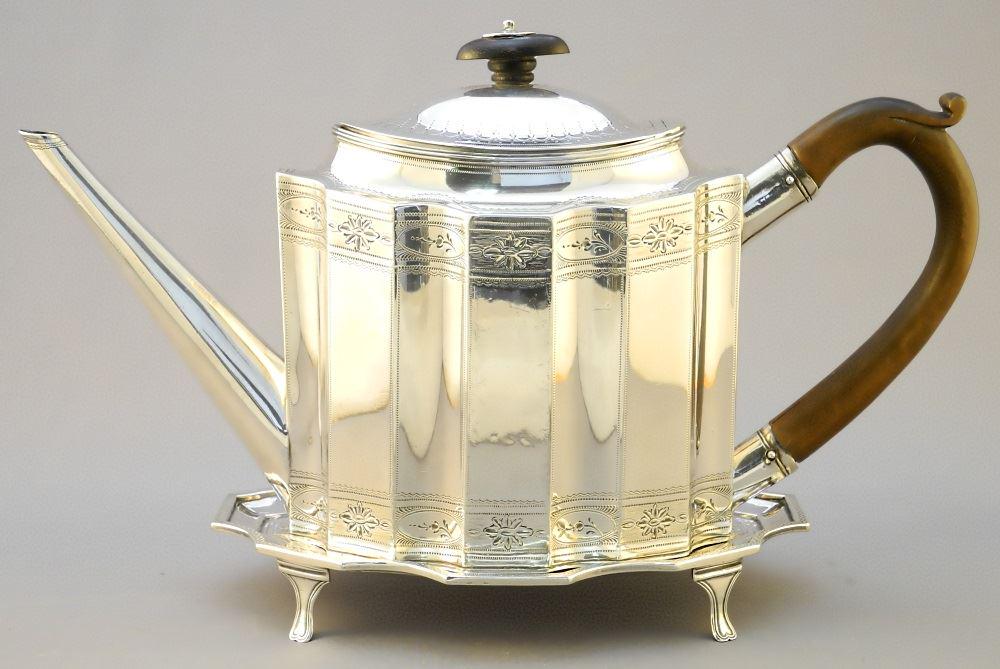 English Silver Teapot: Pot WD / London 1789, 10 3/4"L, (1 of 9)