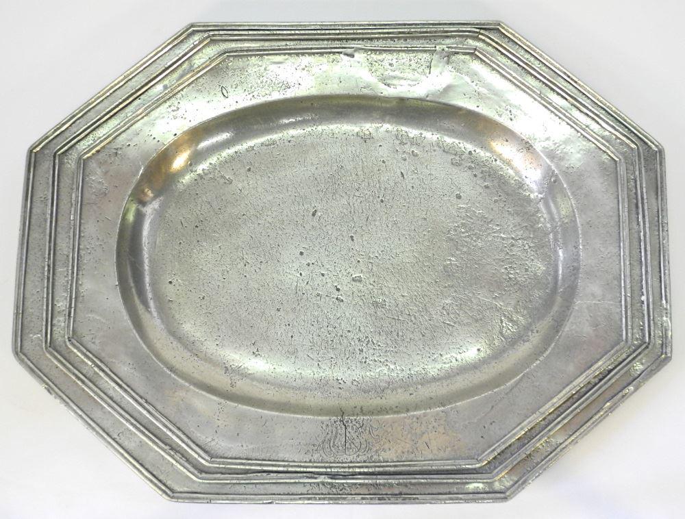 Set of 17th Century Graduated Pewter Crested Platters, (1 of 13)