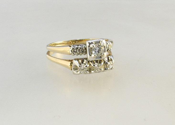 10K (Tested) & Diamond Wedding Ring Set, size 8 1/2. (1 of 5)