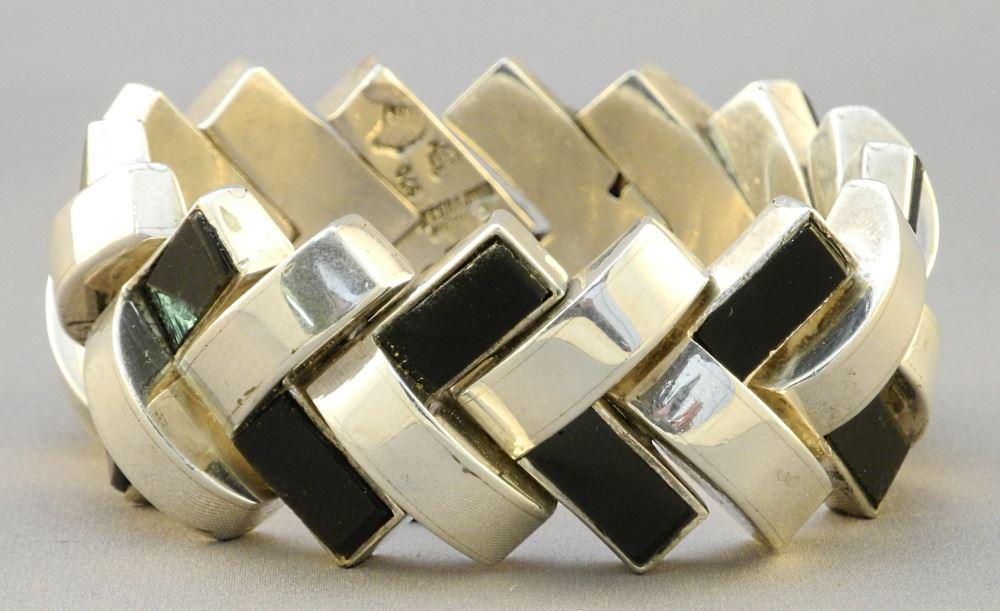 Antonio Pineda Silver & Onyx Bracelet, 2 5/8" wide. (1 of 7)