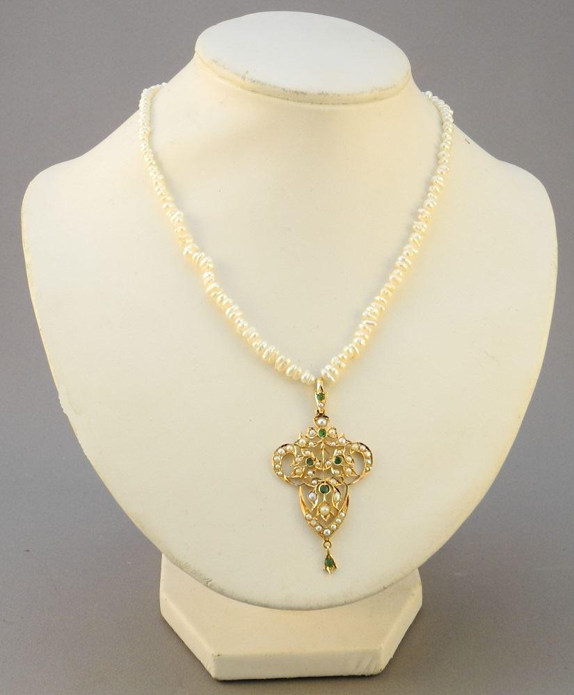 Freshwater Pearl Necklace with Edwardian 14K Gold (1 of 4)