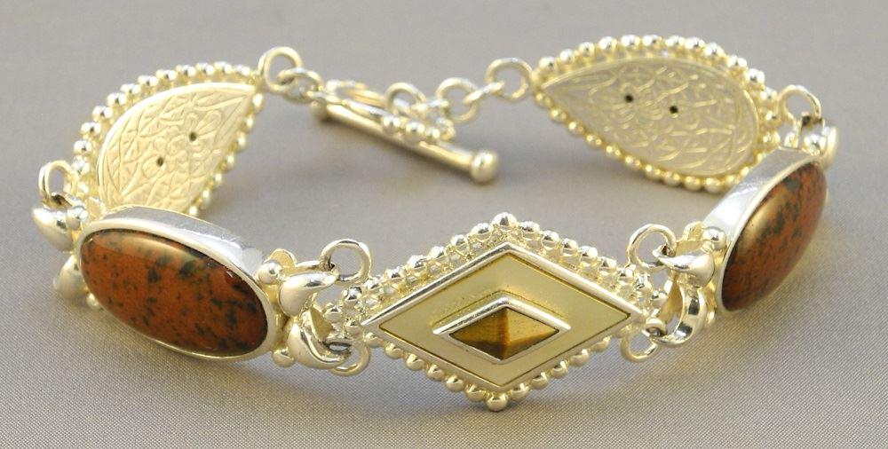 Sterling Silver Jasper & Tiger's Eye Bracelet, 7 1/2" (1 of 4)