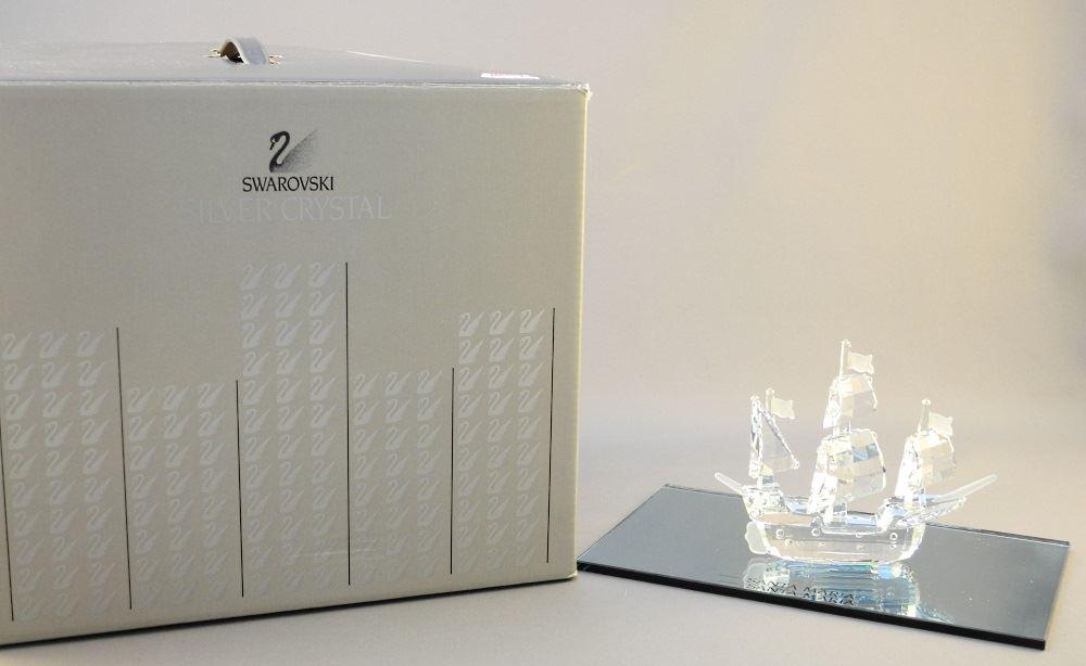 Swarovski Collectable Tall Ship on Mirrored Base, 3: Swarovski Collectable Tall Ship on Mirrored Base, 3 1/2" high.