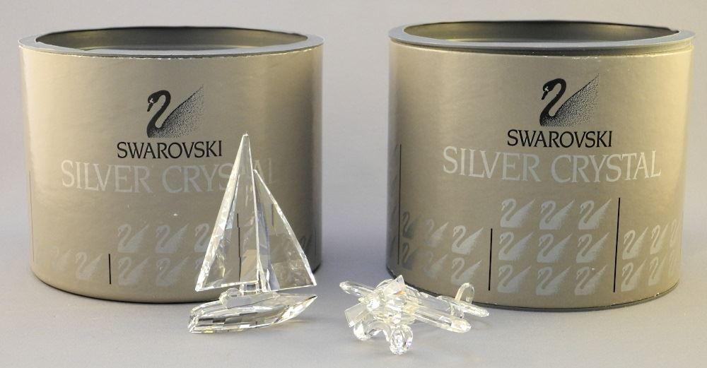 Swarovski Collectable Airplane & Sailboat, 3 3/8" high. (1 of 3)