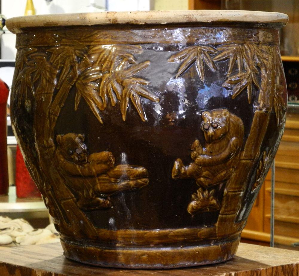 Chinese Brown Glazed Planter, 16" high. (1 of 2)