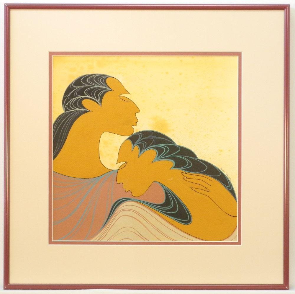 Gouache on Paper Signed Ioyan Mani (Maxine Noel), 11: Gouache on Paper Signed Ioyan Mani (Maxine Noel), 11 1/2" x 11 3/8", "Love", condition noted.