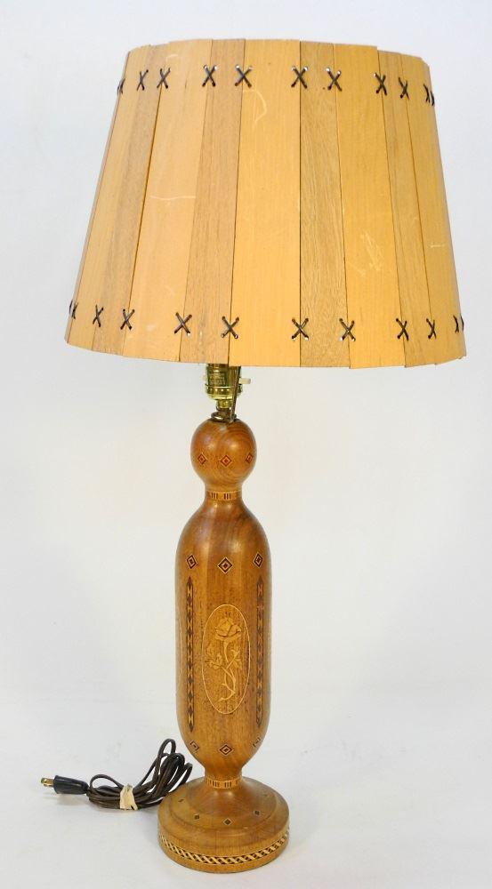 Marquetry & Parquetry Turned Wood Table Lamp, 31" High (1 of 3)