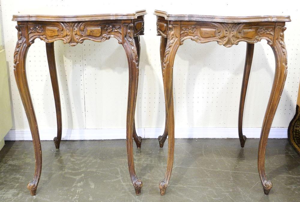Pair of Fancy Inlaid Walnut Side Tables. (1 of 7)