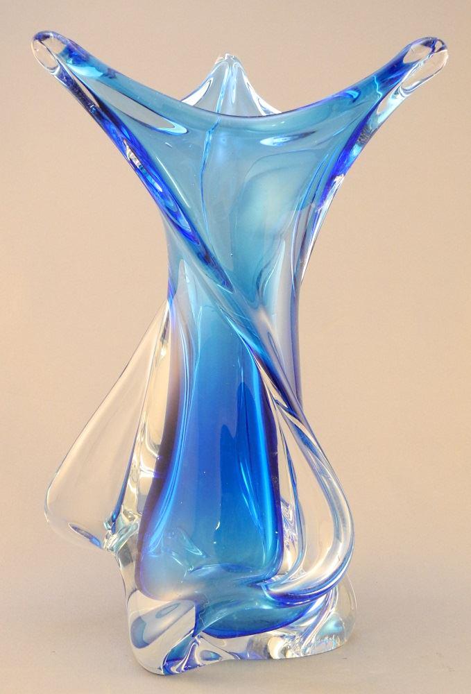 Chalet Canada Blue Art Glass Vase, 12" high. (1 of 3)