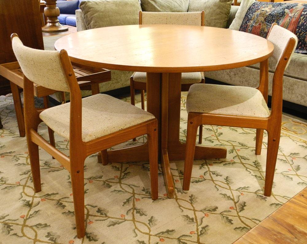 Danish Style Teak Pedestal Table & 3 Chairs. (1 of 3)