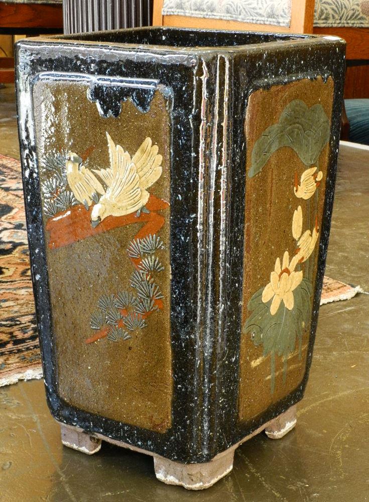 Chinese Black Glazed Square Planter, 17 1/2" high. (1 of 2)