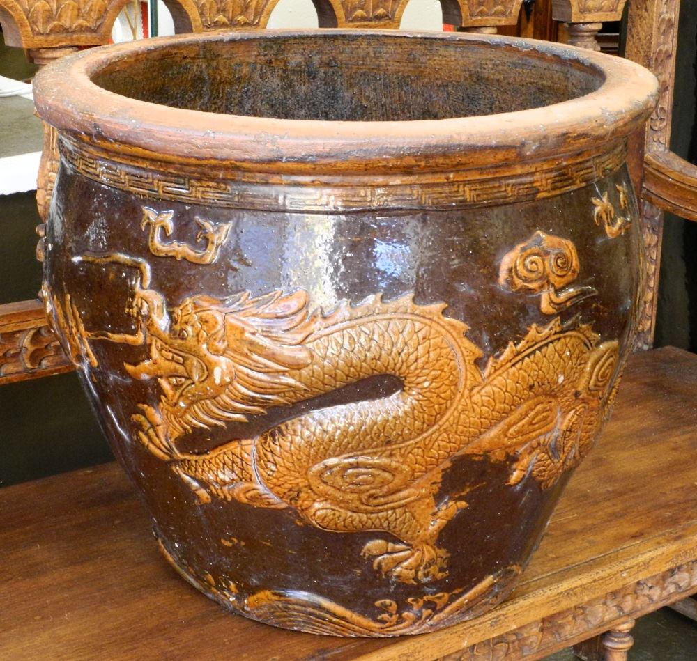 Chinese Brown Glazed Planter, 16" high. (1 of 2)