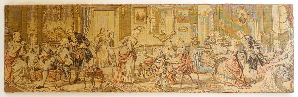 French Rococo Scene Tapestry Mounted on Stretcher, 17": French Rococo Scene Tapestry Mounted on Stretcher, 17" x 55 1/4".