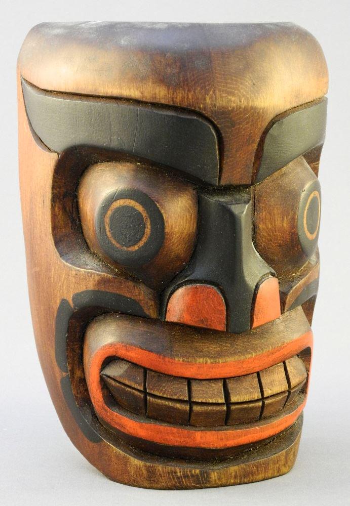 Kwagulth Portrait Mask Monogrammed JG, 6 5/8" high.: Kwagulth Portrait Mask Monogrammed JG, 6 5/8" high.