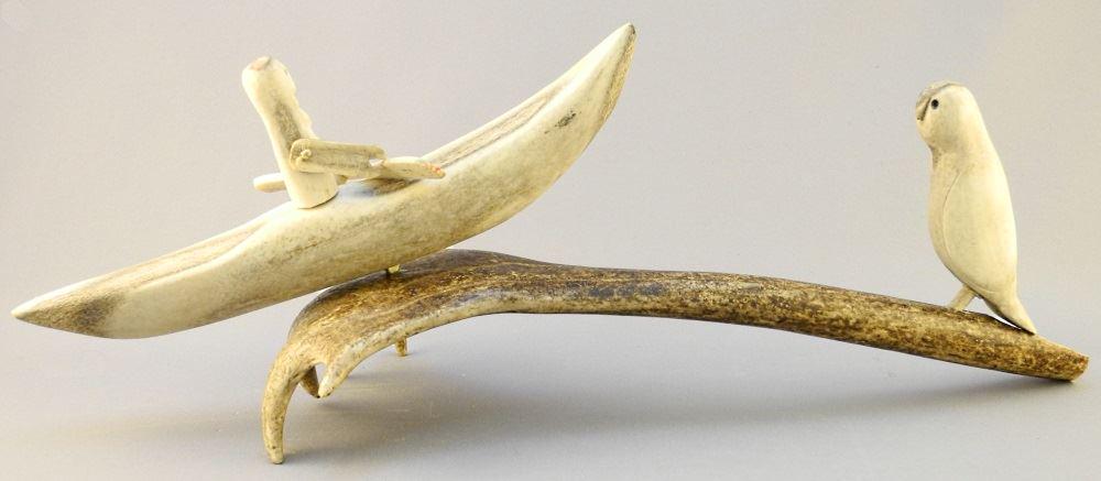 Inuit Antler Sculpture Attributed to Luke Arowtalik, (1 of 3)