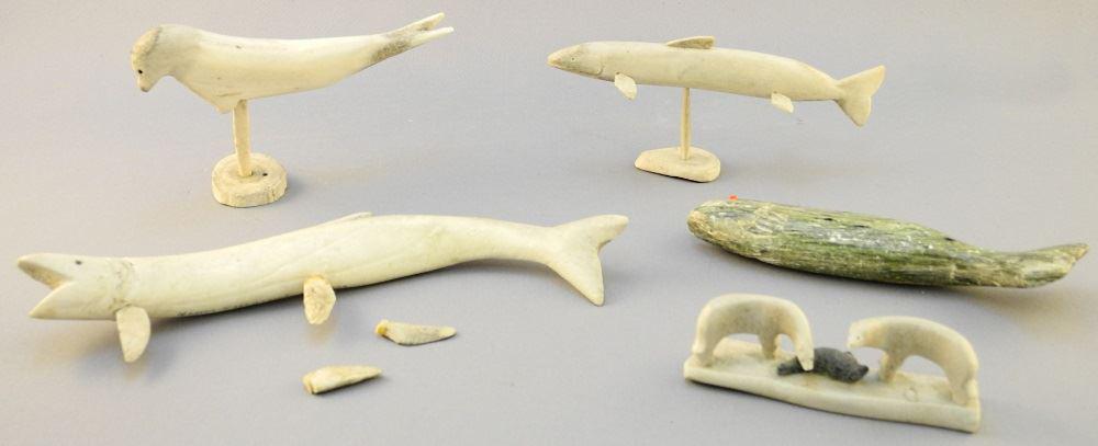 5 Various Antler & Stone Small Inuit Carvings, 1 signed (1 of 5)