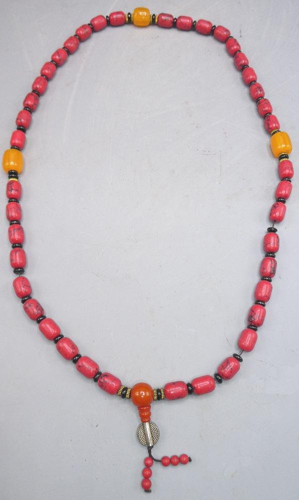 Sino Tibetan Cinnabar Beads Prayer Necklace, 34" (1 of 3)