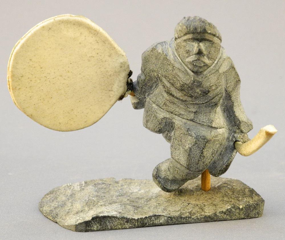 Inuit Stone "Drum Dancer", Hide & Antler Components, (1 of 5)