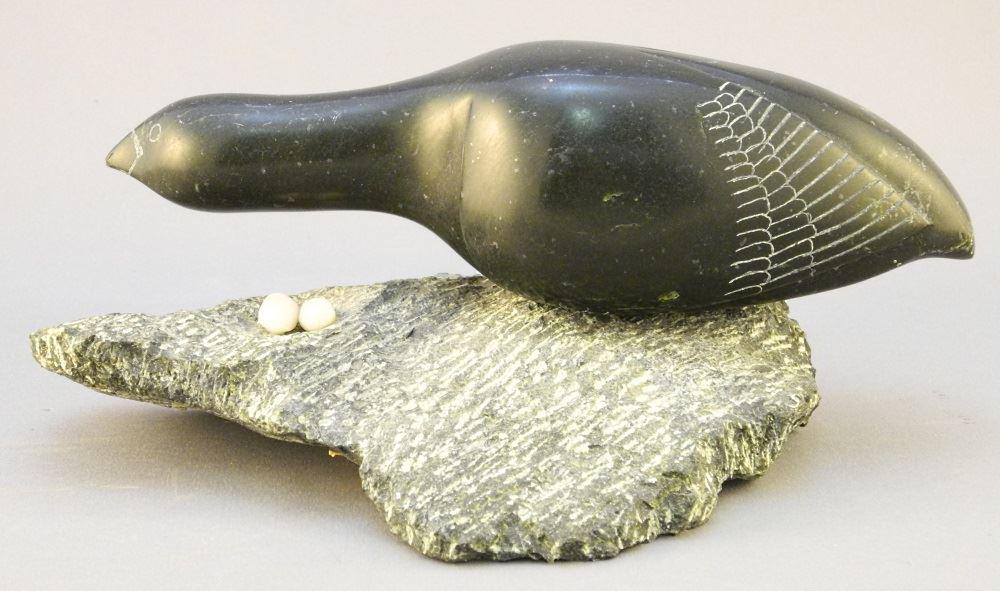 Inuit Stone Carving of a Nesting Bird Signed Eegee with (1 of 7)