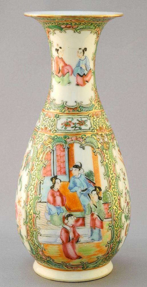 Chinese Rose Mandarin Vase, Hairline Rim, 8 1/4" high. ; (1 of 6)