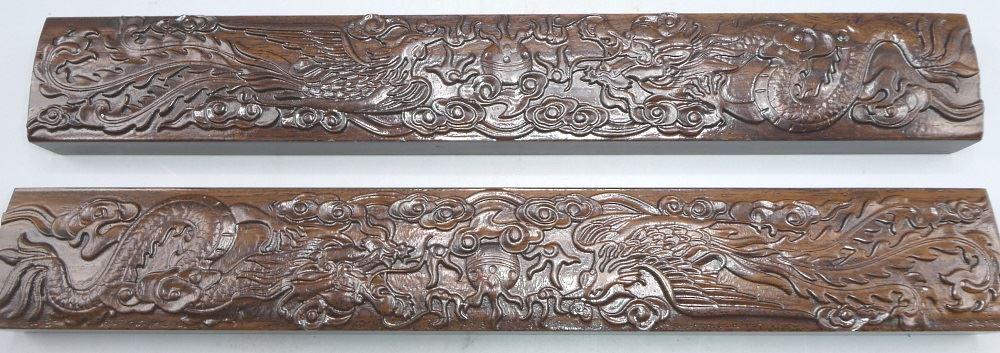 Pair of Wooden "Dragon & Phoenix" Scroll Weights, 15" (1 of 2)
