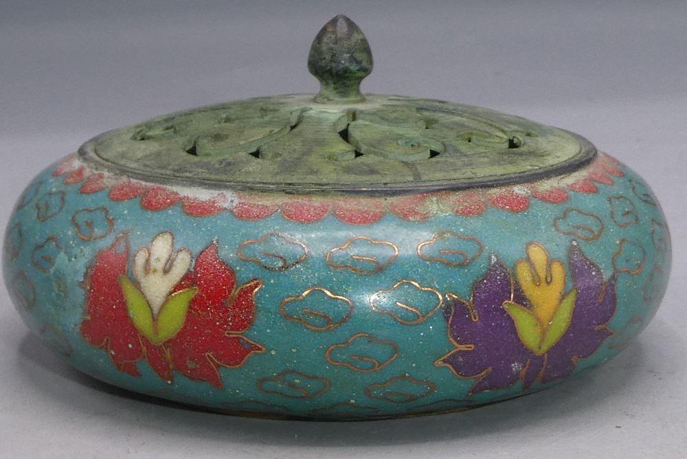 Copper Cloisonne "Lotus Blossom" Incense Burner, 4 1/2" (1 of 3)