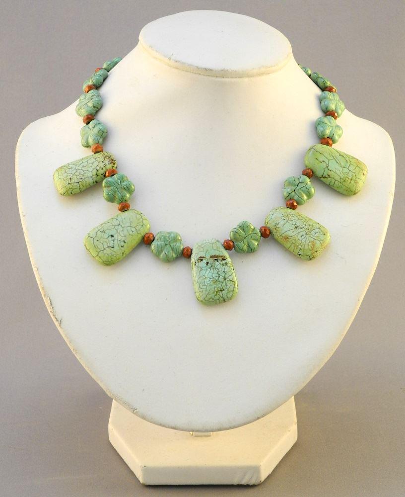 Tibetan Turquoise Necklace with Faceted Carnelian: Tibetan Turquoise Necklace with Faceted Carnelian Spacers, 15" length.