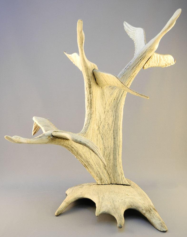 Moose Antler Carving Signed Dennis Kevis Port Alberni, (1 of 7)