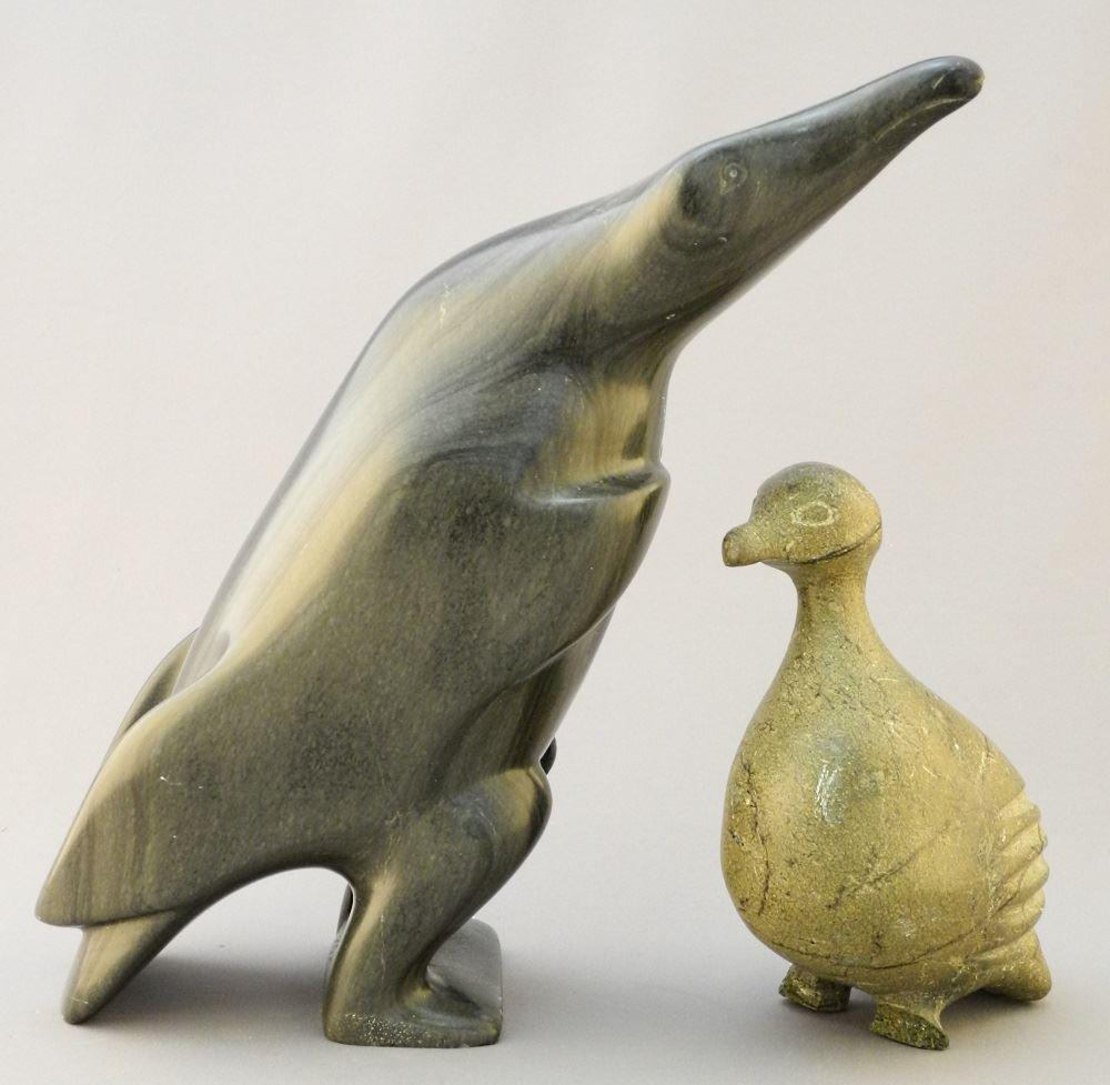 2 Inuit Carved Soapstone Birds, 9" high. (1 of 5)